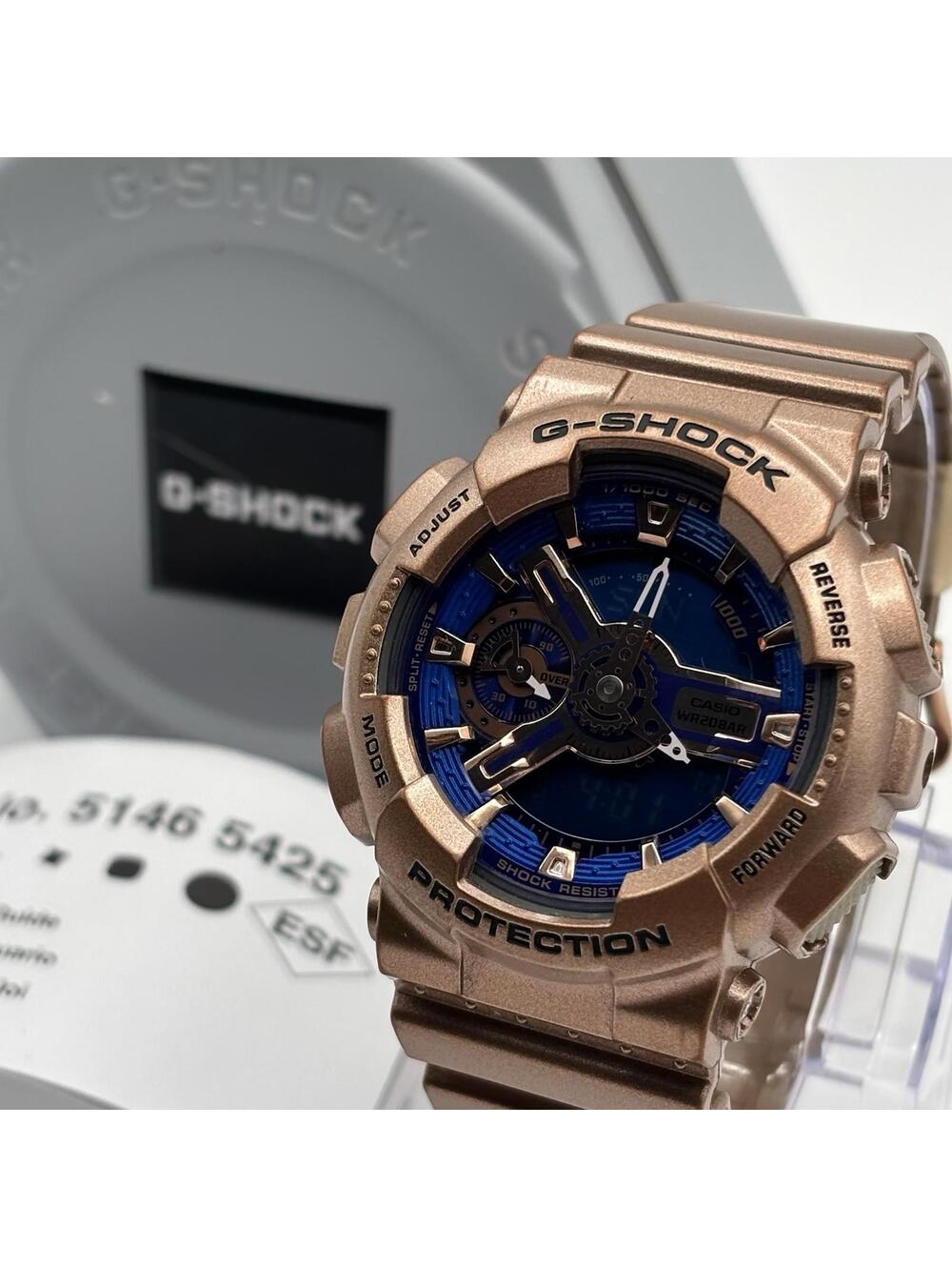 Ladies Casio G-Shock GMA-S110GD Watch Rose Gold w/ Blue Dial • WITH TIN & PAPERS